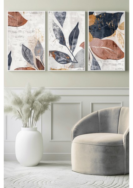 Soyut Yaprak Dokuları 3’lü Kanvas Tablo