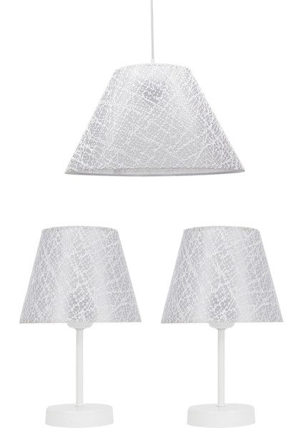 Dantelli Beyaz Üçlü Konik Avize Seti, Şık Yatak Odası Aydınlatması