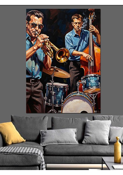 Mavi Işıkta Müzisyenler Çalıyor Dekoratif Kanvas - Mdf Ahşap Tablo fiyatları