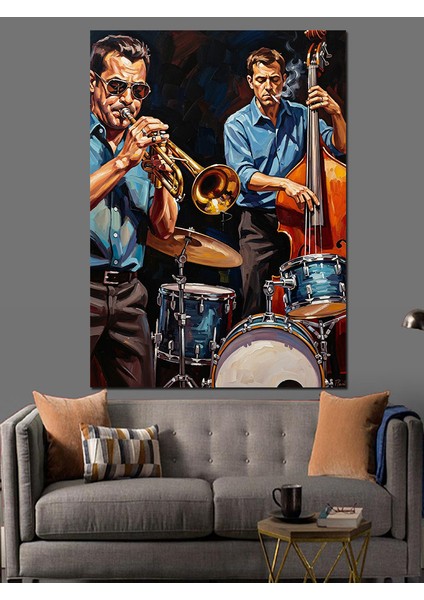 Mavi Işıkta Müzisyenler Çalıyor Dekoratif Kanvas - Mdf Ahşap Tablo modelleri