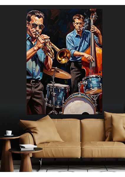 Mavi Işıkta Müzisyenler Çalıyor Dekoratif Kanvas - Mdf Ahşap Tablo indirimleri
