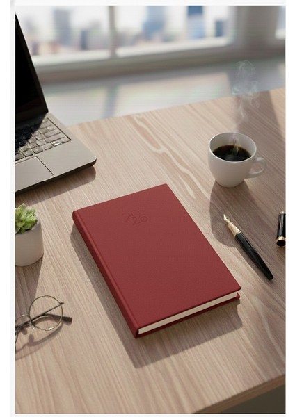 2026 Ajanda 192 Yaprak Kırmızı 16X24CM Günlük Planlayıcı Ciltli Ofis Okul Büro Sert Kapak Çizgili Günlük Ajanda