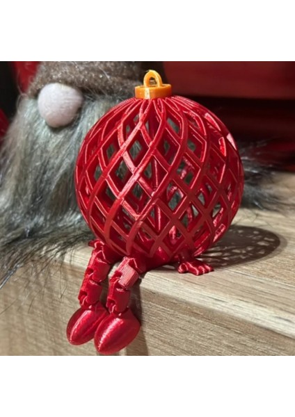 Hareketli Bacaklı Kırmızı Örgü Desenli Yılbaşı Süsü (4 Adet) - 3D Baskı Dekor
