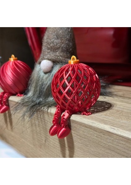 Hareketli Bacaklı Kırmızı Örgü Desenli Yılbaşı Süsü (4 Adet) - 3D Baskı Dekor fiyatları