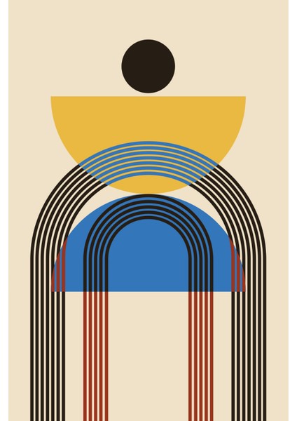 Sarı ve Mavi Geometrik Yarım Daireler Modern Kanvas Tablo