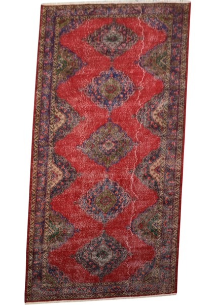 El Dokuma Konya Sille Yolluk Yün Halı 0570 - Vintage - Çok Renkli