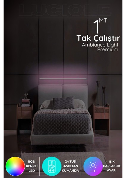 Renkli Rgb LED Abajur Aplik Gece Lambası Uzaktan Kumandalı Işık