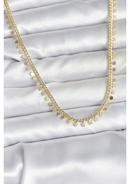 Pirinç Gold Renk Sıralı Yıldız Kadın Kolye - TJ-BKO10724