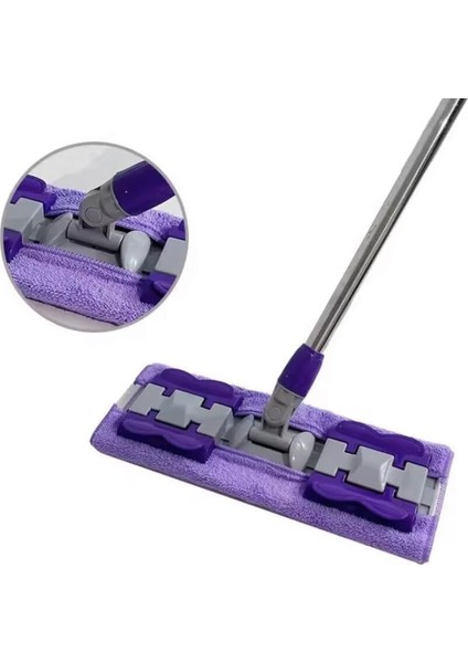Mandallı Mop Seti + 1 Yedek Bez - Yüzey Temizleme Havlusu Uyumlu 80-125 cm Ayarlanabilir Sap