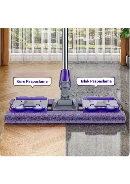 Mandallı Mop Seti + 1 Yedek Bez - Yüzey Temizleme Havlusu Uyumlu 80-125 cm Ayarlanabilir Sap modelleri