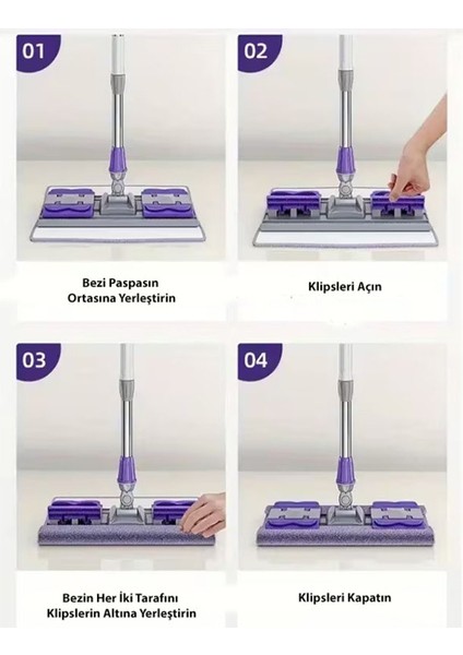 Mandallı Mop Seti + 1 Yedek Bez - Yüzey Temizleme Havlusu Uyumlu 80-125 cm Ayarlanabilir Sap indirimleri