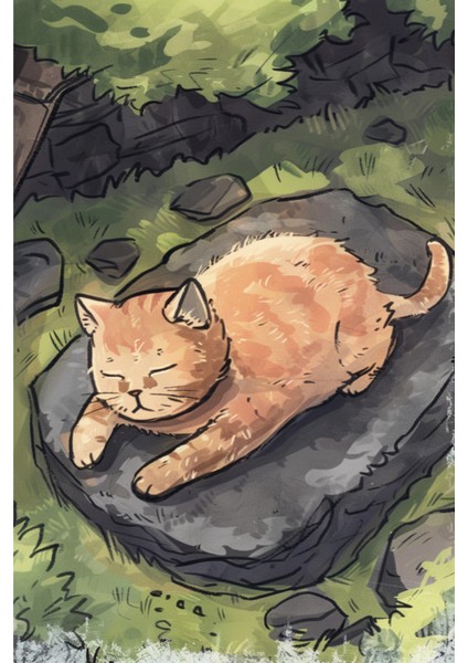 Doğada Uykucu Kedi Kanvas Tablo