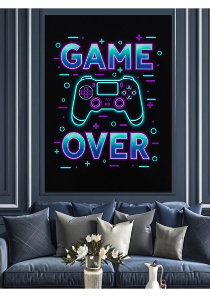 Game Over Neon Afiş Dekoratif Kanvas - Mdf Ahşap Tablo fiyatları