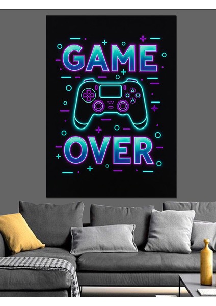 Game Over Neon Afiş Dekoratif Kanvas - Mdf Ahşap Tablo modelleri