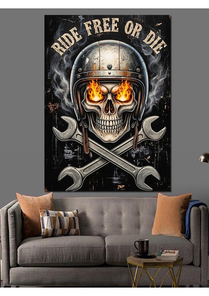 Kafatası Motorsiklet Retro Sanat Dekoratif Kanvas - Mdf Ahşap Tablo indirimleri