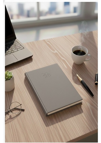 2026 Ajanda 192 Yaprak Gri 16X24CM Günlük Planlayıcı Ciltli Ofis Okul Büro Sert Kapak Çizgili Günlük Ajanda