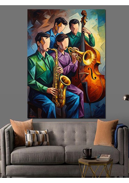 Caz Grubu Saksafon Müzik Dekoratif Kanvas - Mdf Ahşap Tablo fiyatları