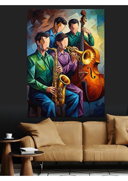 Caz Grubu Saksafon Müzik Dekoratif Kanvas - Mdf Ahşap Tablo fırsatları