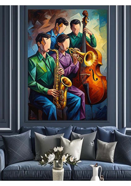 Caz Grubu Saksafon Müzik Dekoratif Kanvas - Mdf Ahşap Tablo indirimleri