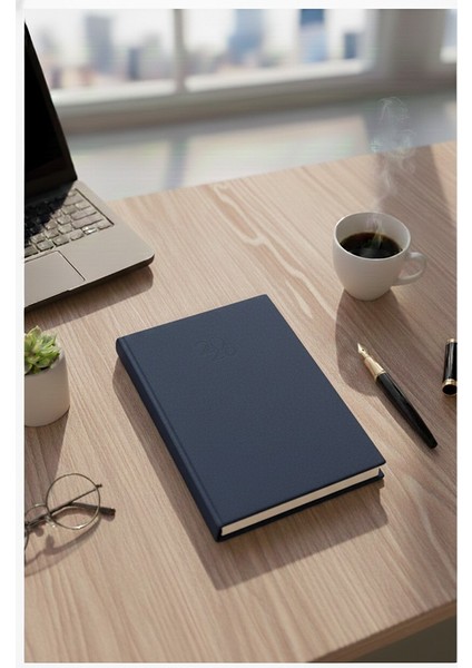 2026 Ajanda 192 Yaprak Mavi 16X24CM Günlük Planlayıcı Ciltli Ofis Okul Büro Sert Kapak Çizgili Günlük Ajanda