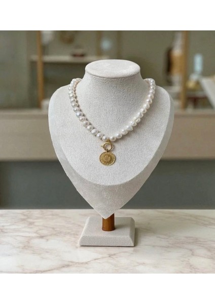 Sertifikalı Çeyrek Kulplu Altın Takılabilen Doğal Inci Kolye