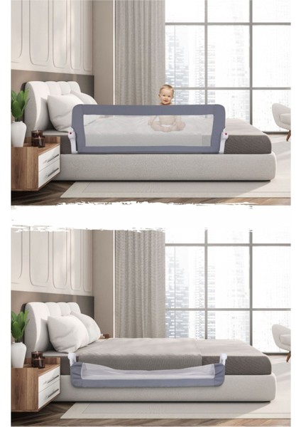 Katlanabilir Gri Yatak Bariyeri 150 Cm, Güvenli ve Pratik Kullanım