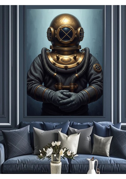 Eski Dalgıç Miğferi Deniz Dekoratif Kanvas - Mdf Ahşap Tablo fiyatları