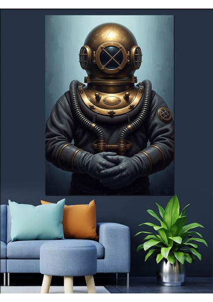 Eski Dalgıç Miğferi Deniz Dekoratif Kanvas - Mdf Ahşap Tablo indirimleri