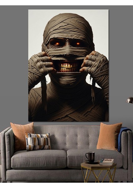 Dişlerini Gösteren Mumya Dekoratif Kanvas - Mdf Ahşap Tablo