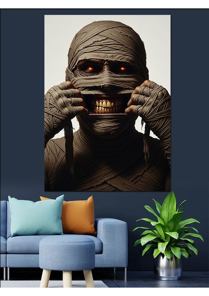 Dişlerini Gösteren Mumya Dekoratif Kanvas - Mdf Ahşap Tablo fiyatları