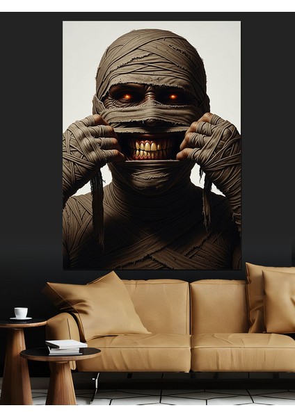 Dişlerini Gösteren Mumya Dekoratif Kanvas - Mdf Ahşap Tablo modelleri