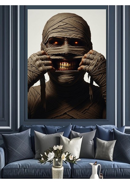 Dişlerini Gösteren Mumya Dekoratif Kanvas - Mdf Ahşap Tablo fırsatları