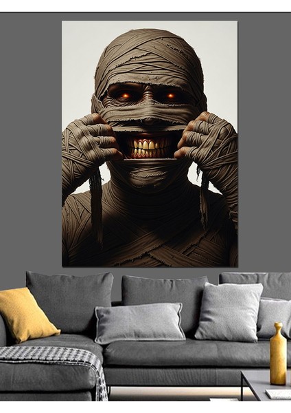 Dişlerini Gösteren Mumya Dekoratif Kanvas - Mdf Ahşap Tablo indirimleri