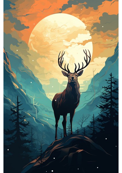 Ay Işığında Geyik Kanvas Tablo