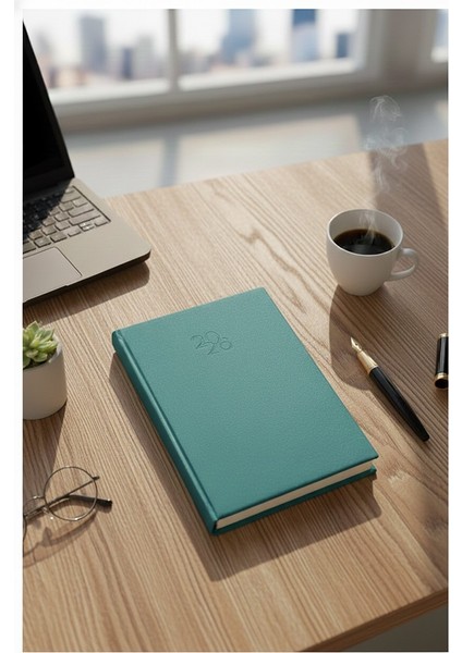 2026 Ajanda 192 Yaprak Turkuaz 16X24CM Günlük Planlayıcı Ciltli Ofis Okul Büro Sert Kapak Çizgili Günlük Ajanda