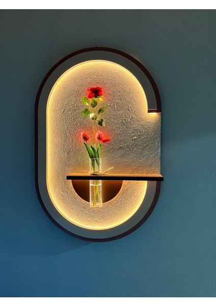 LED Işıklı Ahşap Duvar Çiçekliği - Modern Duvar Panosu 55X85CM