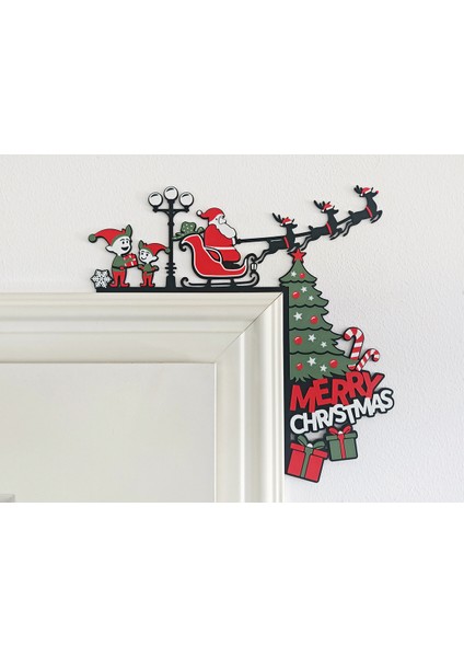 Çok Renkli Noel Baba Temalı Premium Kapı Köşe Süsü Dekor
