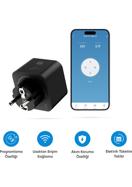 Wi-Fi Zaman Ayarlı Priz, Akım Korumalı, Uzaktan Kontrol Özelliği