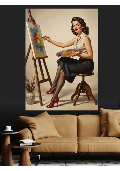 Ressam Kadın Fırça Boya Dekoratif Kanvas - Mdf Ahşap Tablo modelleri