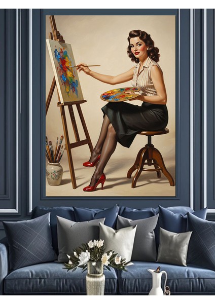 Ressam Kadın Fırça Boya Dekoratif Kanvas - Mdf Ahşap Tablo fırsatları
