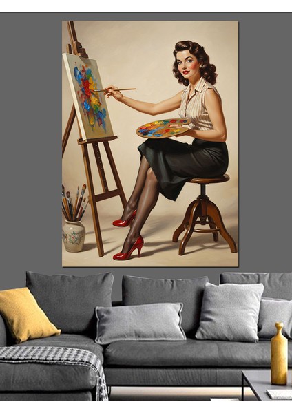 Ressam Kadın Fırça Boya Dekoratif Kanvas - Mdf Ahşap Tablo indirimleri