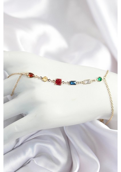 Pirinç Renkli Zirkon Taşlı Y Model Gold Renk Kadın Şahmeran