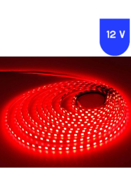 12 Volt 5 mm 2835 Smd Kırmızı Iç Mekan 120 Ledli 5 Metre Şerit LED
