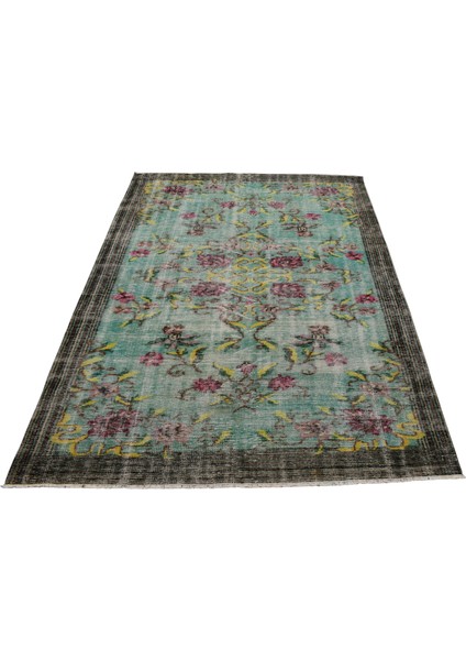 El Dokuma Çiçekli Eskitme Yün Salon Halısı 0541 - Vintage - Çok Renkli modelleri