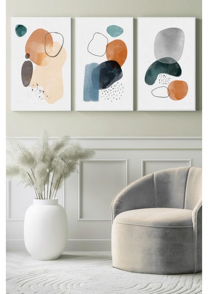 Akışkan Formlar Minimal 3’lü Set Kanvas Tablo