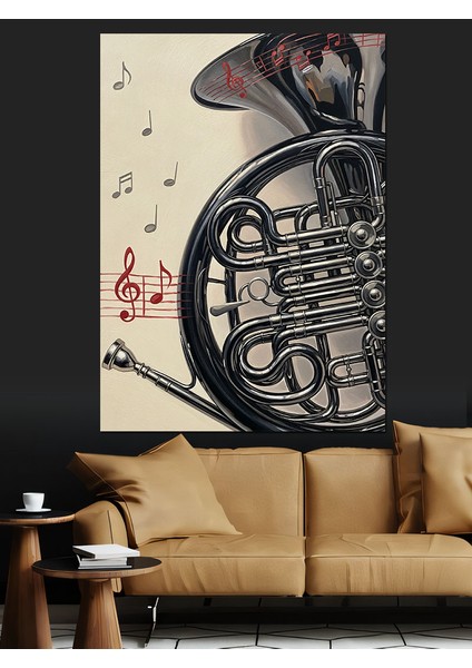 Tuba Enstrümanı Müzik Notaları Dekoratif Kanvas - Mdf Ahşap Tablo