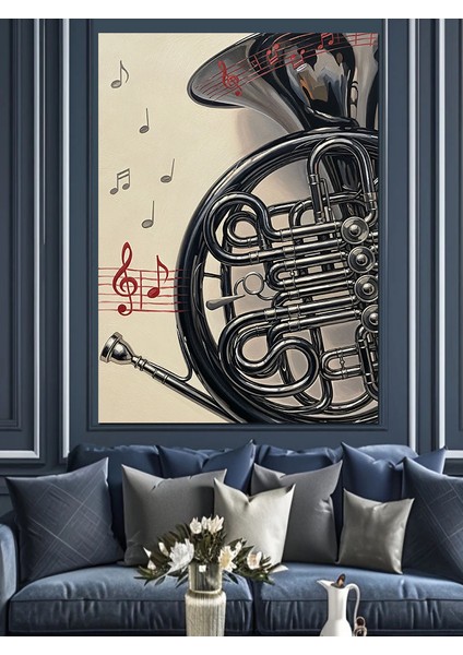 Tuba Enstrümanı Müzik Notaları Dekoratif Kanvas - Mdf Ahşap Tablo fiyatları