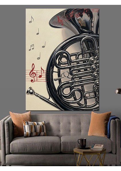Tuba Enstrümanı Müzik Notaları Dekoratif Kanvas - Mdf Ahşap Tablo fırsatları
