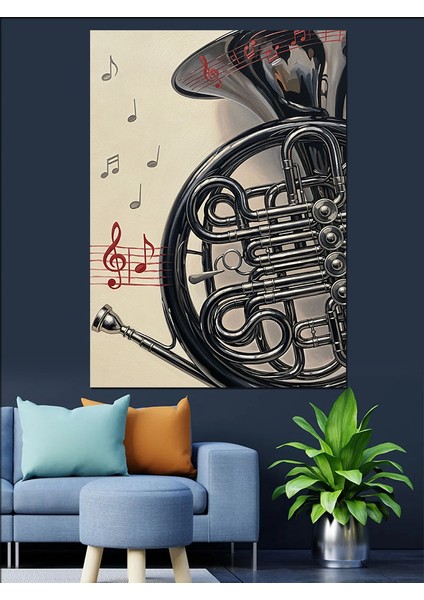 Tuba Enstrümanı Müzik Notaları Dekoratif Kanvas - Mdf Ahşap Tablo indirimleri