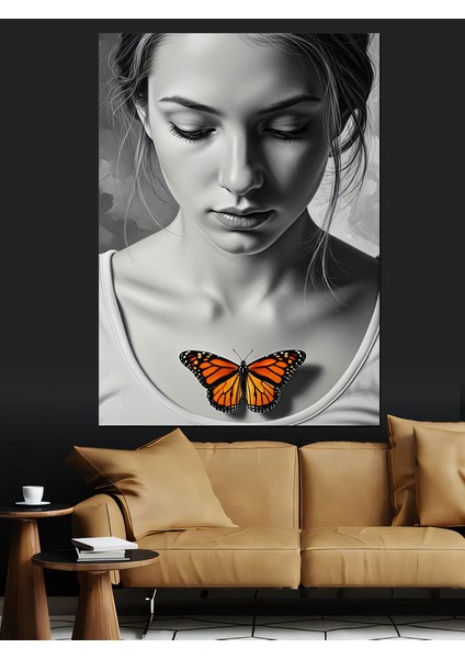 Kelebekli Kadın Yüzü Minimalist Dekoratif Kanvas - Mdf Ahşap Tablo fiyatları
